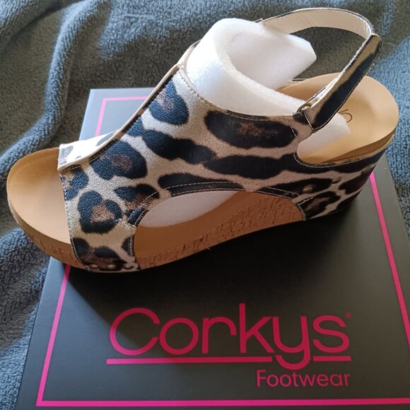 Corkys golden leopard wedge sandals - Picture 1 of 2